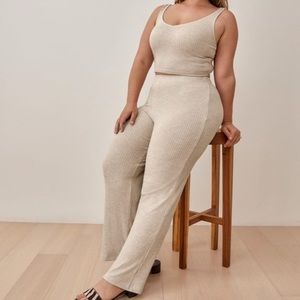 Reformation Kelci Two Piece Crop Tank Top Set in Oatmeal